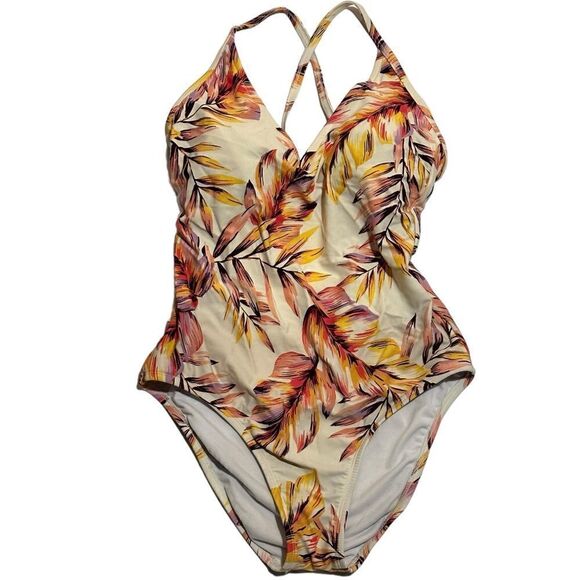 Kona Sol V-Neck Cross Back Floral Print Medium Coverage onepiece swimsuit Size M - Picture 3 of 6
